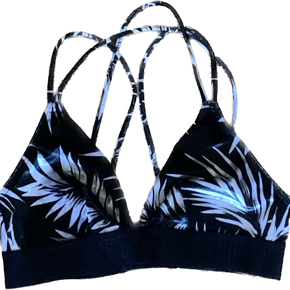 Victoria’s Secret PINK S Bralette Floral Bra Women’s Small Black White VS Silky